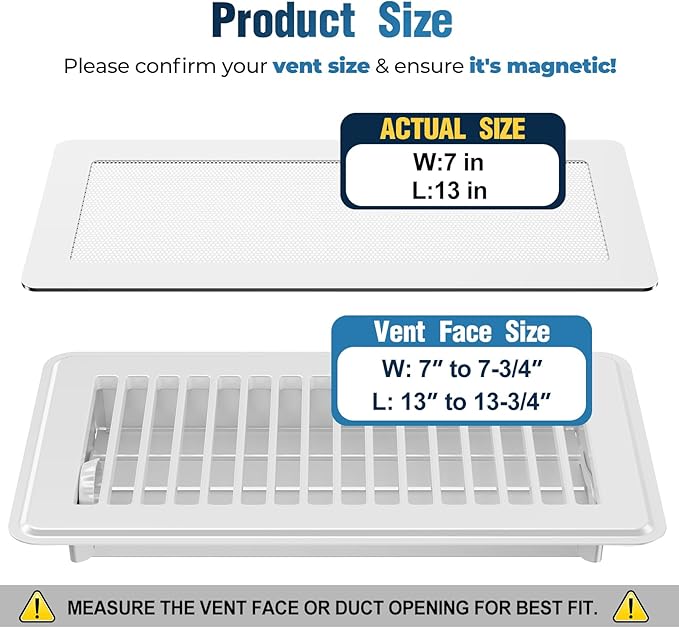 Magnetic Vent Covers with Vent Screen 7x13 Inch, White Mesh Vent Covers for Floor, Wall, Ceiling Air Vents to Block Dust, Pet Hair, Fits Standard HVAC Floor Registers in Home, RV, 3 Pack