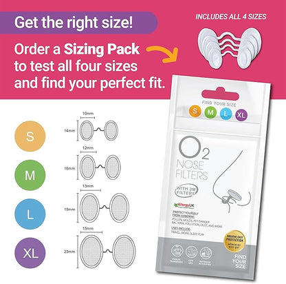 O2 Nose Filters with 3M Filtration - Nasal Screens for Allergies, Dust & Smoke - Drug-Free & Latex-Free Nose Filters - Invisible Allergy Protection (X-Small x 20)