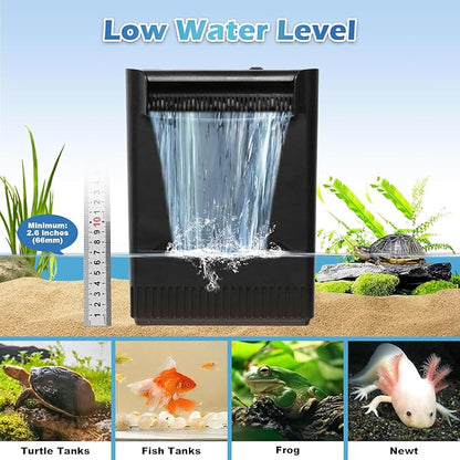 Turtle Tank Filter Aquarium Filter w/ Detachable U-V Light for 30-75Gal, Waterfall Flow Adjustable Low Water Level Internal Green Clean Machine Killing Deodorization Saltwater Freshwater Crystal Clear