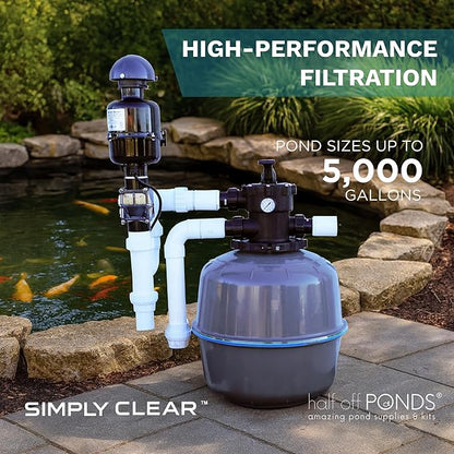 HALF OFF PONDS Simply Clear Koi Pond Filter System with 2HP Blower – Filters Ponds Up to 5,000 Gallons – Bio Comb Media, 6-Way Valve, Pressure Gauge- Mechanical & Biological Filtration