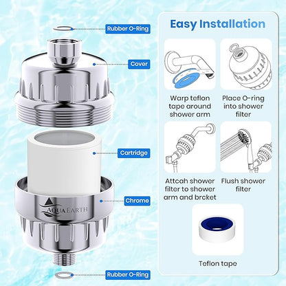 Aqua Earth Shower Filter Head for Hard Water Softening with Vitamin C for Healthier Skin, Hair and Nails. 20 Filtration Stages