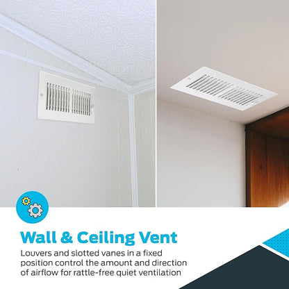 EZ-FLO 10 x 4 Inch (Duct Opening) Air Vent Cover for Wall or Ceiling, Two-Way Ventilation Register, Solid Steel HVAC Register Cover, White, 61609