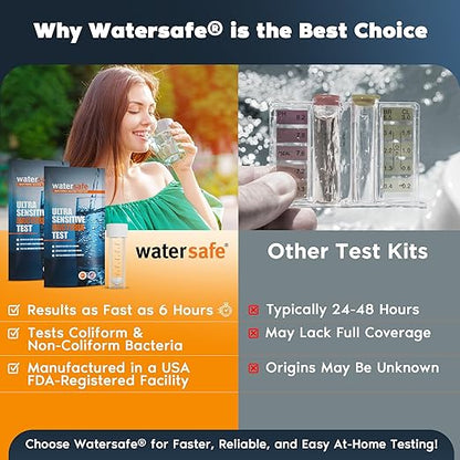Watersafe® Bacteria Water Test Kit – USA-Made – Results as Fast as 6 Hours – Detects Coliform (Inc. E. coli) & Non-Coliform Bacteria in Drinking, Well & Tap Water – Lab-Quality Testing – 1 Pack