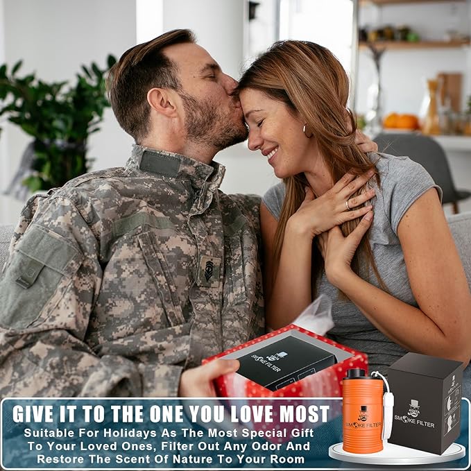 Metal Housing Personal Filter - Effectively Captures Smoke and Removes Odors,Long-Term Use, Equipped with Replaceable Cartridge (Orange)