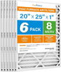 LotFancy 20x25x1 Air Filter MERV 8 6-Pack, Electrostatic Pleated Furnace & AC Filter, Captures Dust, Pet Hair, Pollen, Actual Size: 19.75"x23.75"x0.75"