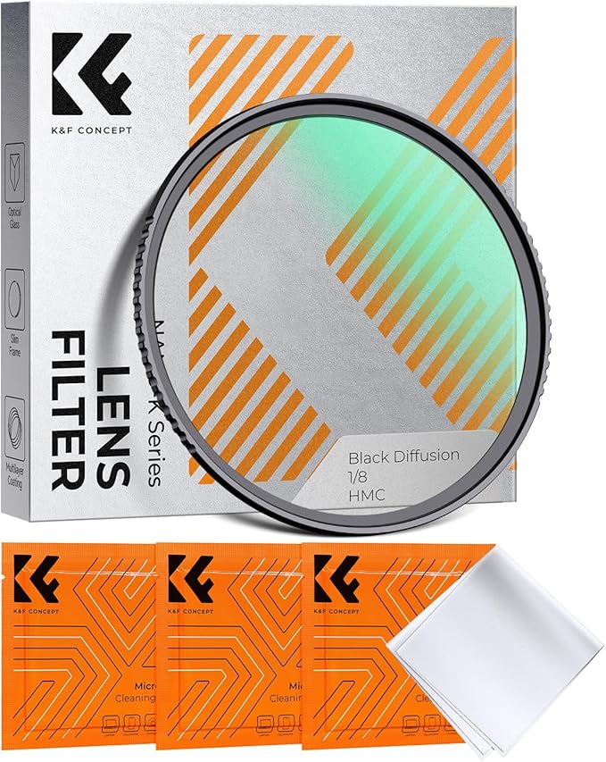 K&F Concept 77mm Black Diffusion 1/8 Filter, Mist Dreamy Cinematic Effec Filter for Video/Vlog/Portrait Photography K-Series