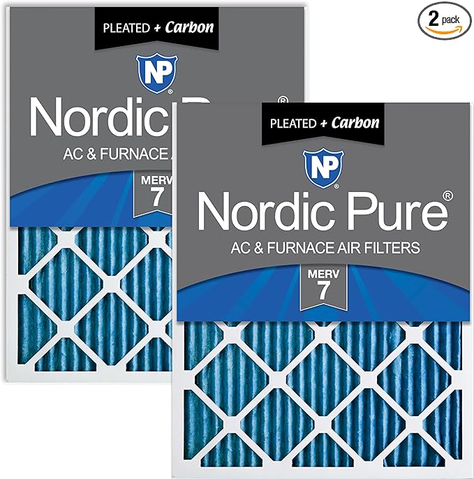 Nordic Pure 16x16x1 (Actual Size: 15 3/4 x 15 3/4 x 3/4) Pleated Air Filters MERV 7 Plus Carbon 2 Pack