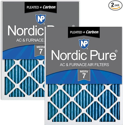 Nordic Pure 12x20x1 (Actual Size: 11 1/2 x 19 1/2 x 3/4) Pleated Air Filters MERV 7 Plus Carbon 2 Pack