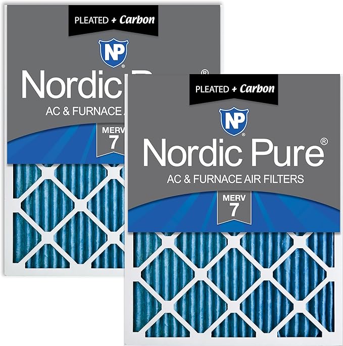 Nordic Pure 14x30x1 (Actual Size: 13 15/16 x 29 15/16 x 3/4) Pleated Air Filters MERV 7 Plus Carbon 2 Pack