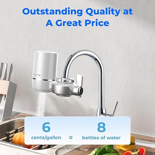 Waterdrop Water Filter for Sink Faucet, NSF Certified Water Purifier, 320 Gallon Tap Water Filter for Kitchen Sink, Reduces Chlorine, Lead-Free Material, Faucet Mount Water Filtration System, 1 Filter