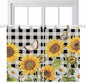 Sunflowers Kitchen Curtains 45 Inch Length, Short Cafe Window Curtains Tab Top, Yellow Flowers Butterfly Farmhouse Black Plaid Light Filtering Window Treatments Tier Drapes 27.5"x45" 2 Panel