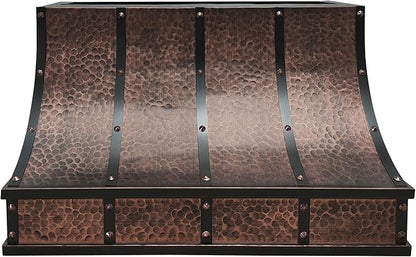CT Copper Tailor Sloped Copper Vent Hood Island Mount,42'' W,30''H, 1150 CFM Exhaust Fan,Stainless Steel Vent,LED Light,Dishwasher-Safe Baffle Filters,VH8TR1