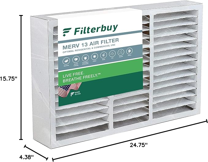 Filterbuy 16x25x5 Air Filter MERV 13 Optimal Smoke & Allergy Defense (1-Pack), Pleated HVAC AC Furnace Filters for Honeywell FC100A1029, Lennox X6670, and More (Actual Size: 15.75 x 24.75 x 4.38)