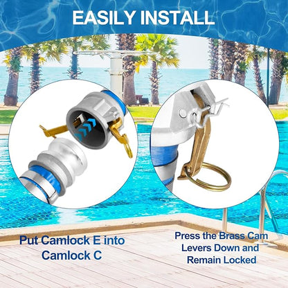2" x 50 ft Backwash Hose for Swimming Pools, Heavy Duty PVC Water Lay Flat Discharge Hose,Durable Pool Drain Hose with Aluminum Camlock C and E Fittings for Pump And Filters