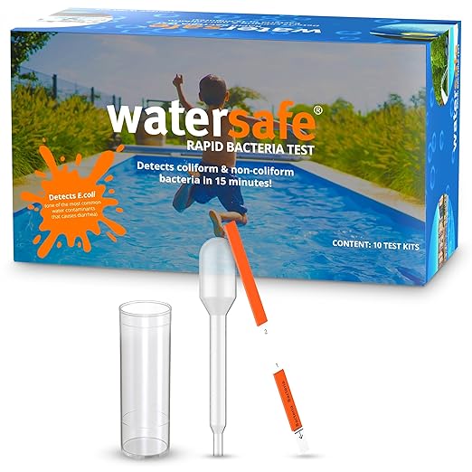 Pool and Spa Rapid Bacteria Test by Watersafe, Detects Down to 1 Bacteria/μL, including E. coli, Salmonella and More, Pack of 10