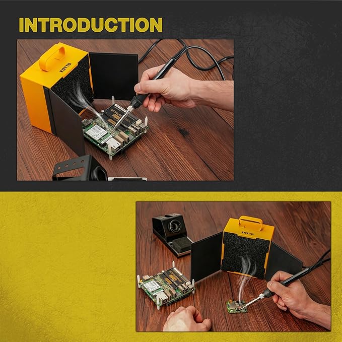 KOTTO Solder Smoke Absorber New with Removable Magnetic Flaps Remover Fume Extractor Smoke Prevention Absorber DIY Working Fan for Soldering Station (Yellow)