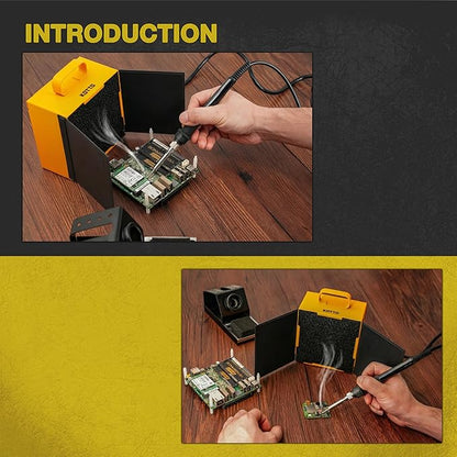 KOTTO Solder Smoke Absorber New with Removable Magnetic Flaps Remover Fume Extractor Smoke Prevention Absorber DIY Working Fan for Soldering Station (Yellow)