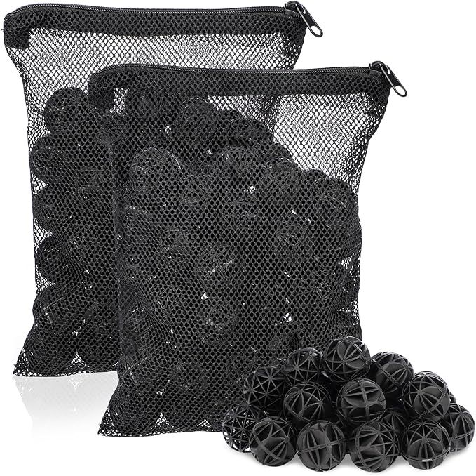 Segarty Aquarium Bio Balls, 1 inch Koi Pond Filter Media Bio Ball with Sponge for Aquarium Filter Canister Filter Biological Filtration for Freshwater Marine Fish Tank Sump (100 PCS with Mesh Bag)
