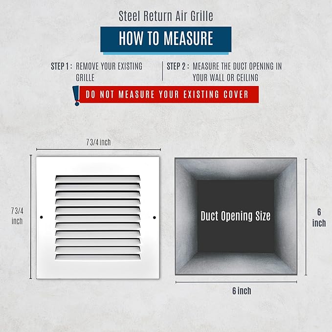 Fits 6x6 Duct Opening | Steel Return Air Grille by Handua | Vent Cover Grill for Sidewall and Ceiling | White | HVAC Cold Air Intake Grille | Outer Dimensions: 7.75"W X 7.75"