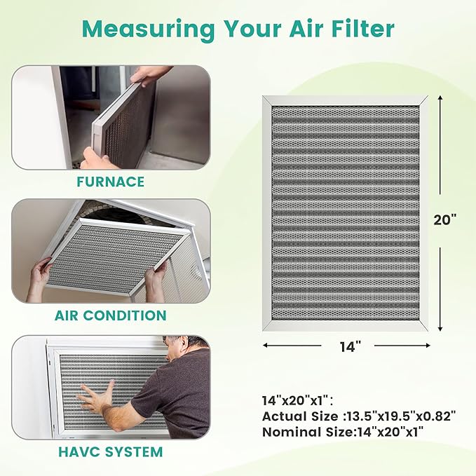 14x20x1 Reusable Air Filter, Washable, Merv 8, Electrostatic HVAC AC Furnace Filter, Permanent, Lasts a Lifetime, Healthier Home or Office (Actual Size:13.5x19.5x0.8 Inch)