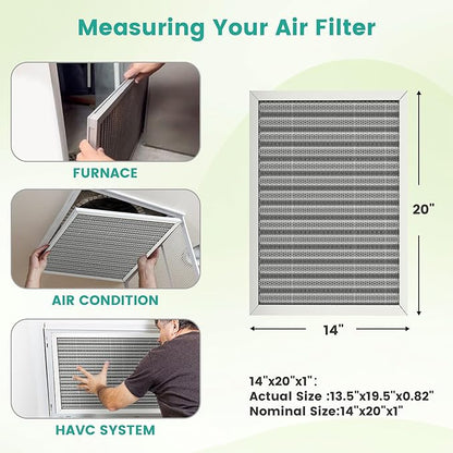 14x20x1 Reusable Air Filter, Washable, Merv 8, Electrostatic HVAC AC Furnace Filter, Permanent, Lasts a Lifetime, Healthier Home or Office (Actual Size:13.5x19.5x0.8 Inch)
