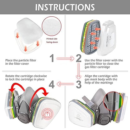 AirGearPro M-500 ABEK1-P2 Reusable Respirator Mask | Anti-Dust Gas mask Ideal for Spray Painting, Sanding, Building work, Chemical, DIY and more.