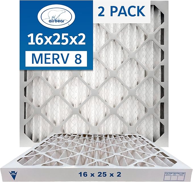 16x25x2 Air Filter MERV 8 (2-Pack) TRION Air Bear Pleated HVAC Air Filter Replacement (Actual Size: 15.50 x 24.50 x 1.75 Inches)