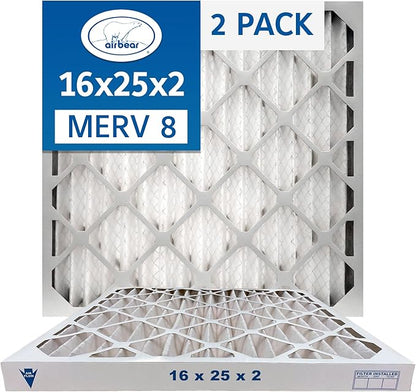 16x25x2 Air Filter MERV 8 (2-Pack) TRION Air Bear Pleated HVAC Air Filter Replacement (Actual Size: 15.50 x 24.50 x 1.75 Inches)