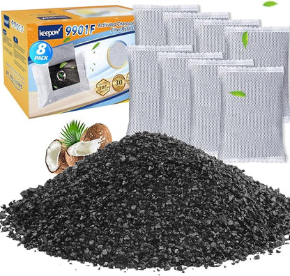 KEEPOW 8 Pack Activated Charcoal Odor Absorber Filter Refills for iTouchless Trash Cans, Trash Can Odor deodorizer-Charcoal Odor Absorbing Bags, Each 4-Pack Fits an 8-gallon or Larger Trash Can