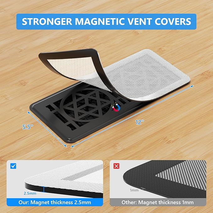 Magnetic Vent Screen Mesh Covers 3 Pack -5.5x12, Air Vent Filters with Durable PVC Frame, Air Vent Screen Register Trap,Vent Mesh–Upgraded Thickness(2.5mm) for Home Wall Ceiling (White)