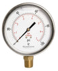 4" Oil Filled Pressure Gauge - Stainless Steel Case, Brass, 1/2" NPT, Lower Mount Connection, 0-100PSI