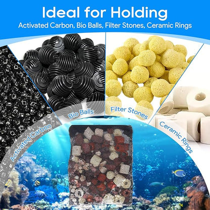 Aquarium Filter Media Bags for Aquarium with Zipper, Reusable Strong Polyester Fine Mesh Bag for Activated Carbon, Bio Filter Balls, Ceramic Rings, Filter Stones, Biospheres 8 Pack 7.8" x 5.9"