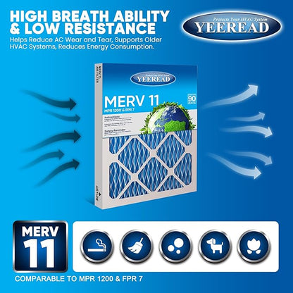 16x20x1 Air Filter, MERV 11, 6-Pack | Actual Size 15.7x19.7x0.75 |Compatible with HVAC, Air Conditioners & Furnaces– High Particle Capture & Smooth Airflow