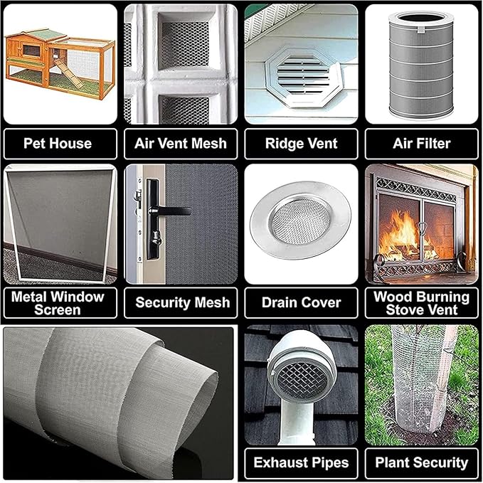 304 Stainless Steel Woven Mesh Panel, 50 Mesh 0.4mm Rustproof Metal Screen for Window Air Filters, Ventilation Covers, Animal Enclosures and Garden Barriers