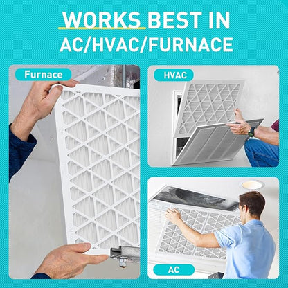 14x20x1 Refillable Air Filter Kit, MERV 8, 1 Reusable Foldable Frame ＆ 6 Refills, Fits Most AC HVAC Furnace Devices, Actual Size 13.75x19.75x0.75in