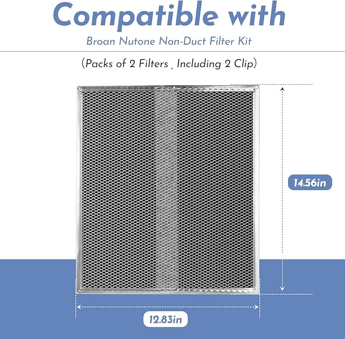 Upgrade HPF30 Charcoal Range Hood Non-Ducted Filter (with Clips), for Broan Nutone S97020466 Series Range Hood 14.6” x 12.8” x 0.14” Traps Odors Grease Filters Type XC - 2 Pack