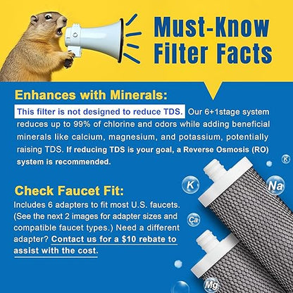 LCF Alkaline Countertop Water Filter, 𝐒𝐢𝐥𝐯𝐞𝐫 𝐈𝐨𝐧𝐬 Enhanced 6-Stage Stainless Steel Water Filter for Sink Faucet, Reduces Heavy Metals, Bad Taste & 99% Chlorine, 16,000 Gallons(2 Filters)