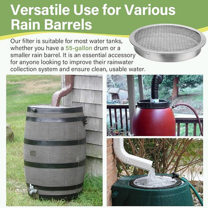 6" Rain Water Barrel Screen Filter - Rain Berral Vent Aluminum Mesh Cover for Rainwater Collection System, Keep Mosquitos and Debris Out of Rain Water Drum