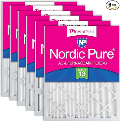 Nordic Pure 16x24x1 (Actual Size: 15 3/8 x 23 3/8 x 3/4) Tru Mini Pleat MERV 13 AC Furnace Air Filters – 2.5X More Media for Longer-Lasting, High-Efficiency Filtration - 6 Pack