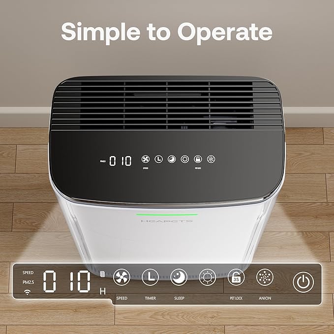 Pet Air Purifier Large Home up to 4200 sq ft, Suck up Floating Cat Dog Hair, 7-Stage Filter Anion Activated Carbon HEPA Air Purifiers WiFi for Dander Odor Allergies Smoke Dust, Zero Ozone, P339 White