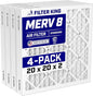 Filter King 20x20x2 Air Filter | 4-PACK | MERV 8 HVAC Pleated A/C Furnace Filters | MADE IN USA | Actual Size: 19.5 x 19.5 x 1.75"
