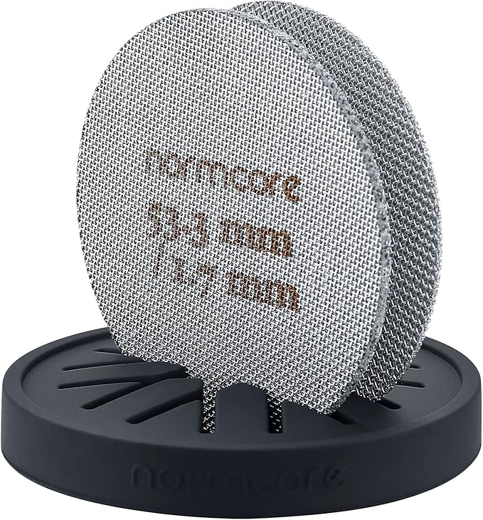 Normcore 2 Packs 53.3mm Puck Screen with Stand - Reusable Contact Shower Screen with Silicone Holder - 1.7mm / 1.0mm Thickness 150μm Mesh - Compatible with Espresso Machine 54mm Portafilter Basket