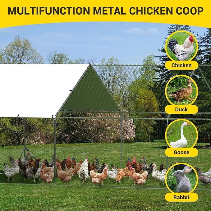 9.8X19.7x6.6FT, Large Walk in Chicken Run Pen Cage, Metal Coop Clearance with Double Door, Chicken Runs for Yard with Cover, Outdoor Cages for Chickens and Range Poultry, Large Chicken Coops