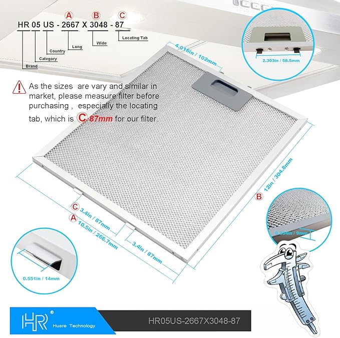W10169961A Range Hood Filter Replacement, Fits Whirlpool, Ikea, Kitchen Aid, Jenn Air, 5-Layer Aluminum Mesh Hood Grease Filter 10.5x12 Inch, Aluminum Range Hood Vent Filters, 2PCS