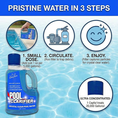 Pool Clarifier - Heavy-Duty Ultra-Concentrated Liquid, Water Clarifier for Clear Water, Chlorine/Bromine/Salt Compatible Pool Chemicals, Boosts Filtration, 3 Liter (101.5 fl oz)