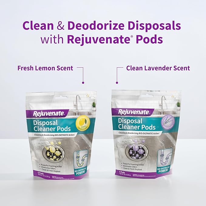 Rejuvenate Disposal Cleaner, 6 Pods, Lavender-Scented Disposal and Pipe Cleaner Pods with Bio-Enzymatic Formula Help Break Down Leftover Food Waste and Remove Odors for A Clean, Fresh Disposal