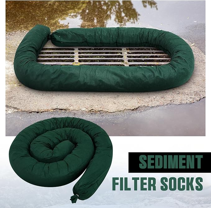 2 Pcs Sediment Filter Erosion Control Blanket Silt Fence Sock with Stuffers Drain Stormwater Sediment Filter for Erosion Control and Storm Drain Protection (Green)