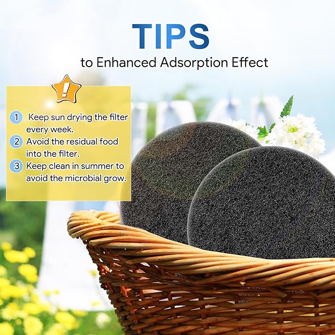 KEEPOW Compost Bin Filter, 12 Pack 7.25" Charcoal Filters for Kitchen Compost Bin Countertop, Charcoal Filters for Compost Bucket, Activated Carbon Filter for Compost Pail Counter Refill Sets (Round)