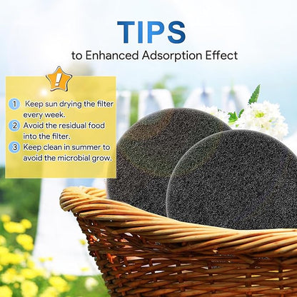 KEEPOW Compost Bin Filter, 12 Pack 7.25" Charcoal Filters for Kitchen Compost Bin Countertop, Charcoal Filters for Compost Bucket, Activated Carbon Filter for Compost Pail Counter Refill Sets (Round)