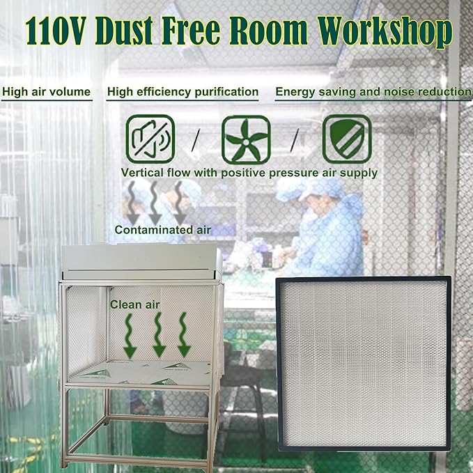 Air Flow Clean Bench Vertical Laminar Flow Hood Dust Free Room Workshop Particulate Filter with Aluminum Blade Fan 47x23x59in Working Area for Cleanliness Dust Free Work Console Desktop 110V